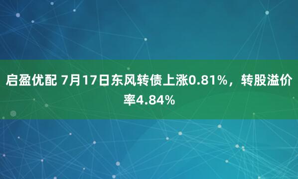 启盈优配 7月17日东风转债上涨0.81%,转股溢价率4.84%